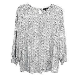 Adrianna Pappell Dotted Pleated Blouse Top Size Large White Office Career